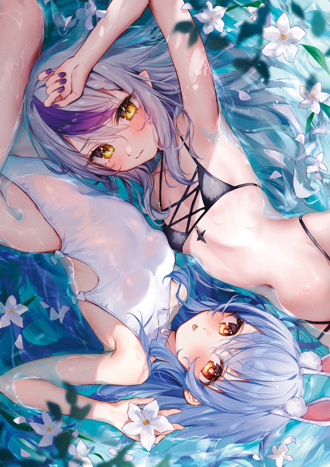 animal_ears bikini bunny_ears hololive la+_darknesss loli misekiss pointy_ears see_through swimsuits usada_pekora wet wet_clothes