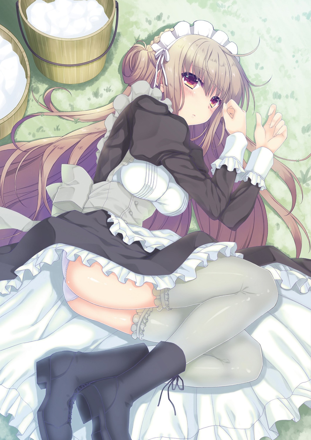 heels maid nanao_naru pantsu skirt_lift thighhighs