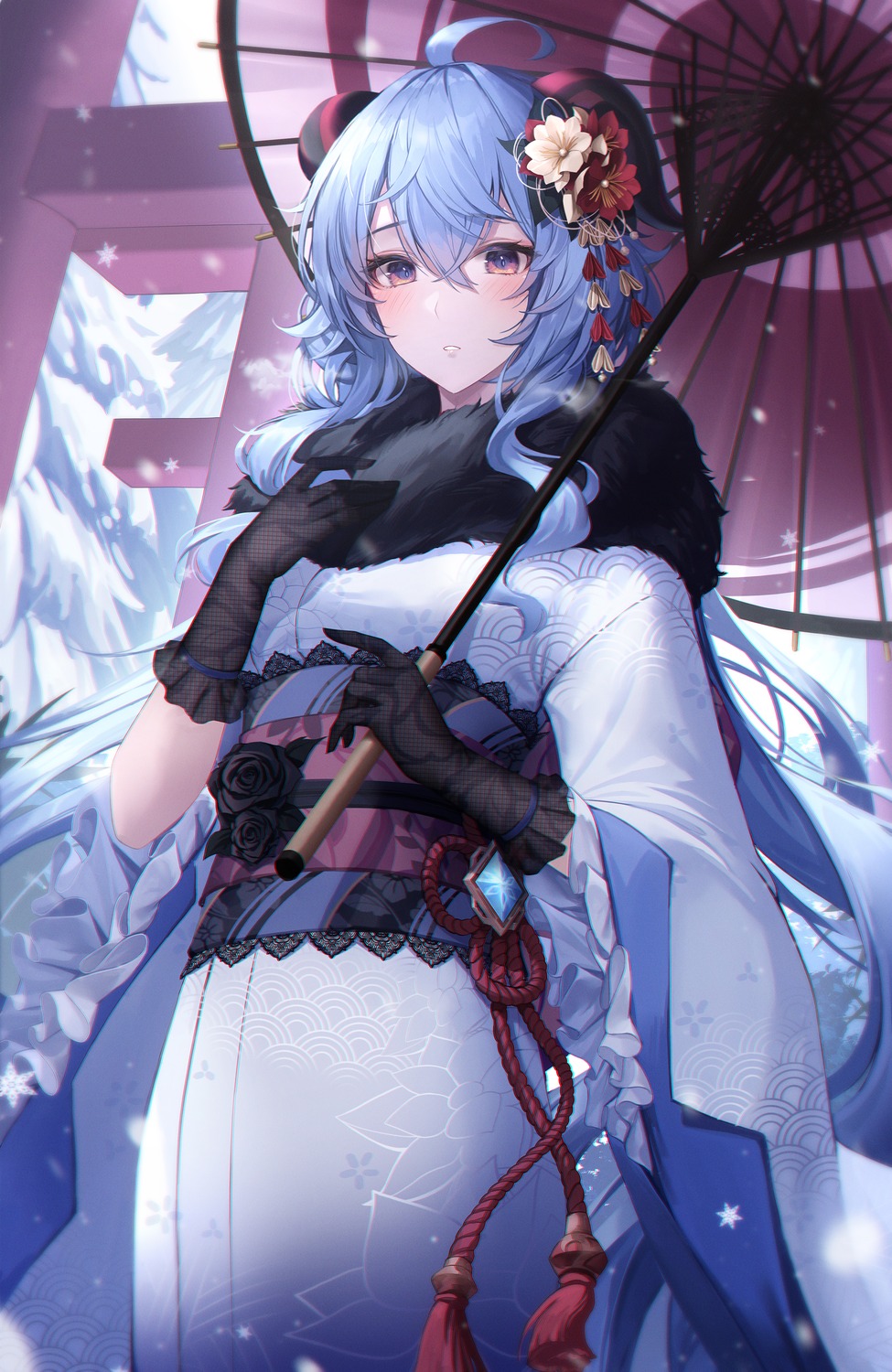 chyopeuteu ganyu genshin_impact horns kimono umbrella