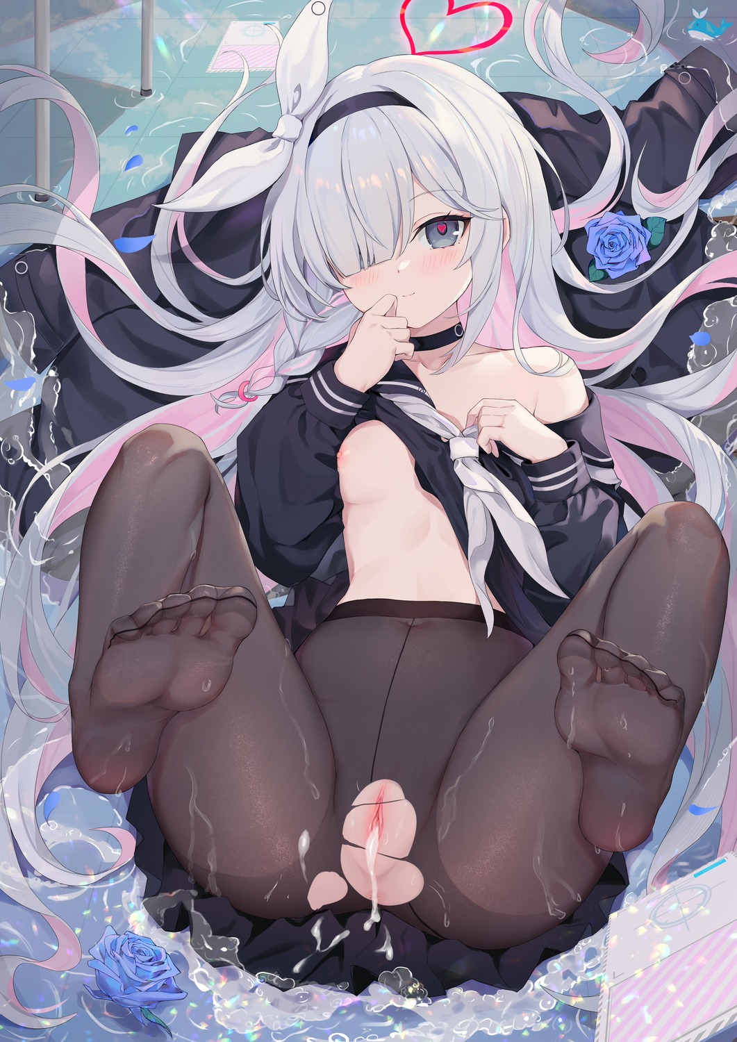 anus arona_(blue_archive) blue_archive breasts cum feet halo kizuna loli nipples no_bra nopan pantyhose plana_(blue_archive) pussy shirt_lift skirt_lift torn_clothes uncensored wet