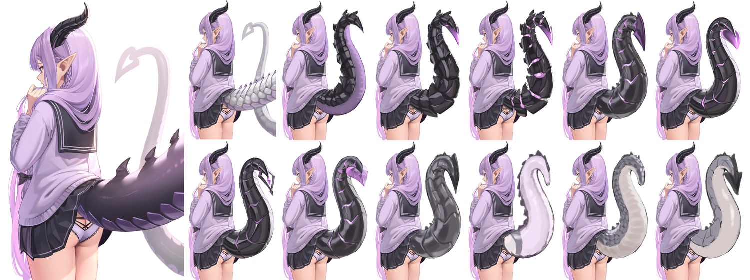 ass horns pantsu pointy_ears seifuku skirt_lift suraimu_(suraimuraimu) tail