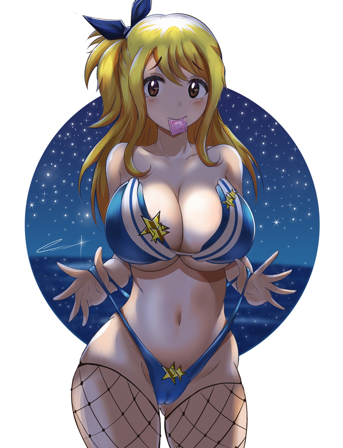 bikini cameltoe fairy_tail fishnets lucy_heartfilia swimsuits t3x thighhighs