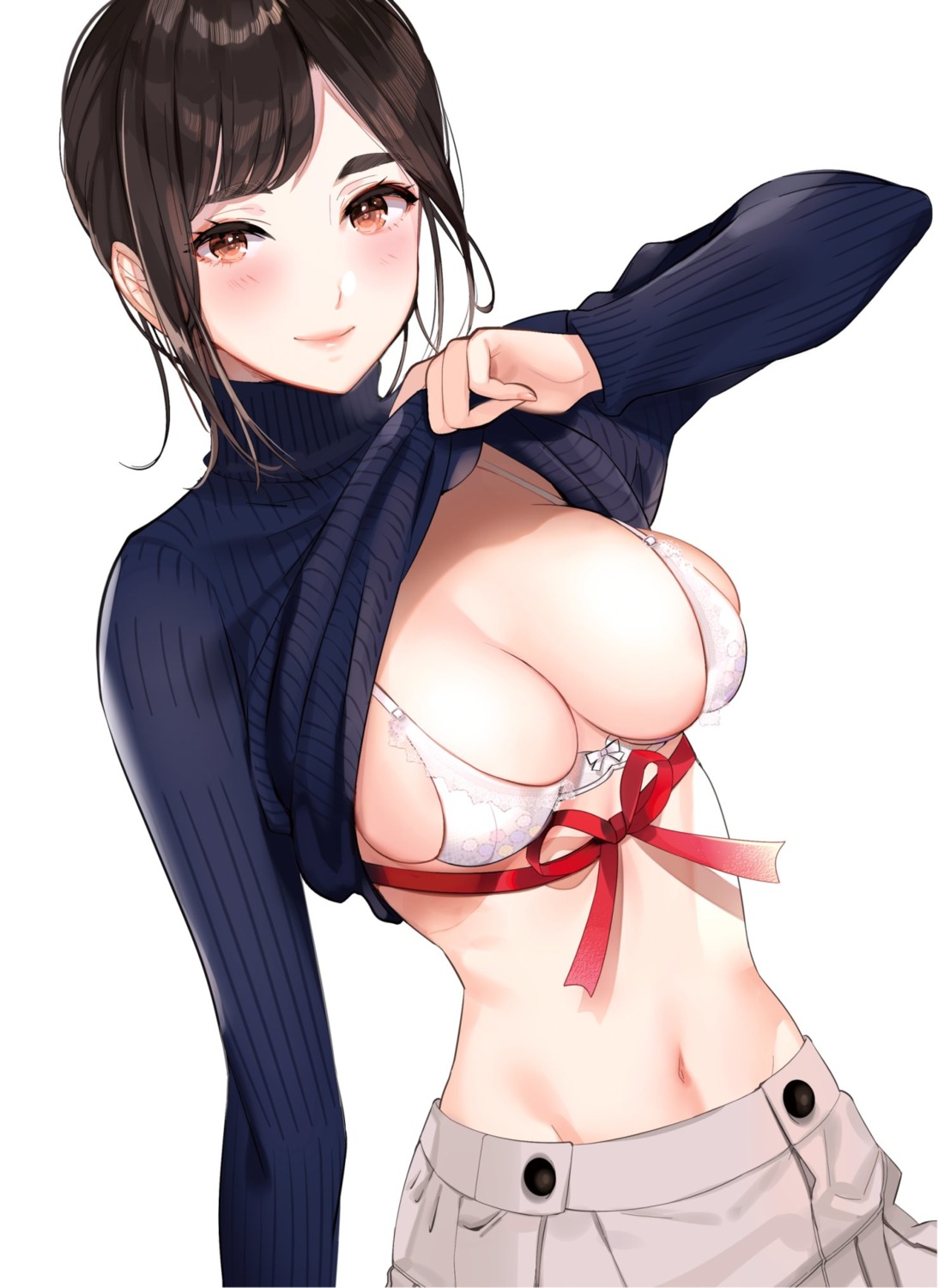 bra hayakawa_akari shirt_lift sweater undressing