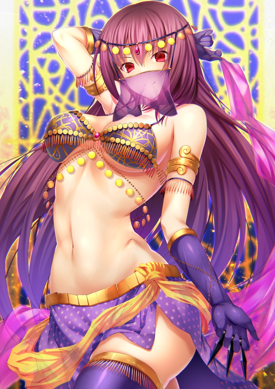 bikini_top emanon_123 fate/grand_order scathach_(fate/grand_order) thighhighs underboob weapon