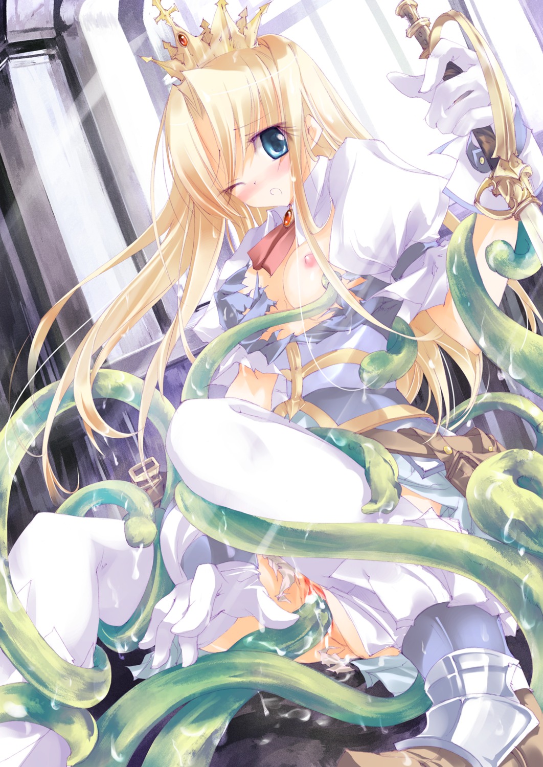 breasts cum darupu extreme_content nipples no_bra nopan open_shirt pussy sex sword tentacles thighhighs torn_clothes uncensored