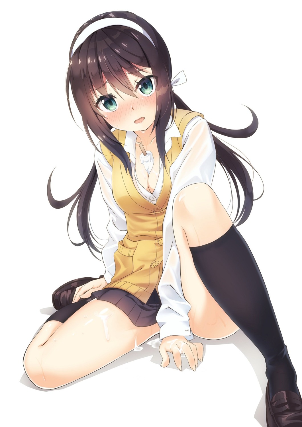 cleavage cream open_shirt seifuku zero_(miraichizu)