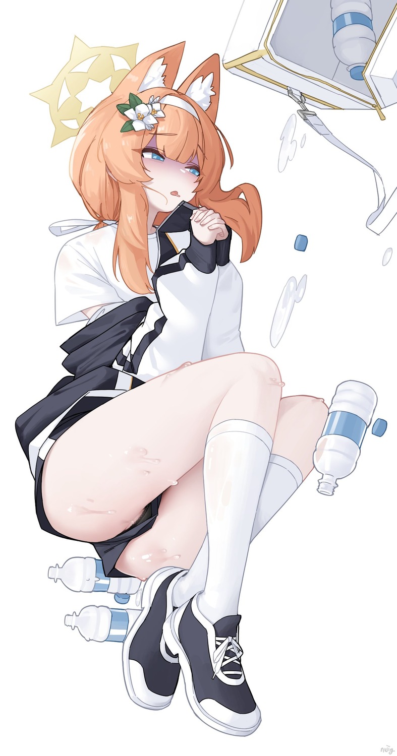 animal_ears blue_archive gym_uniform halo iochi_mari nekomimi nujig pantsu wet