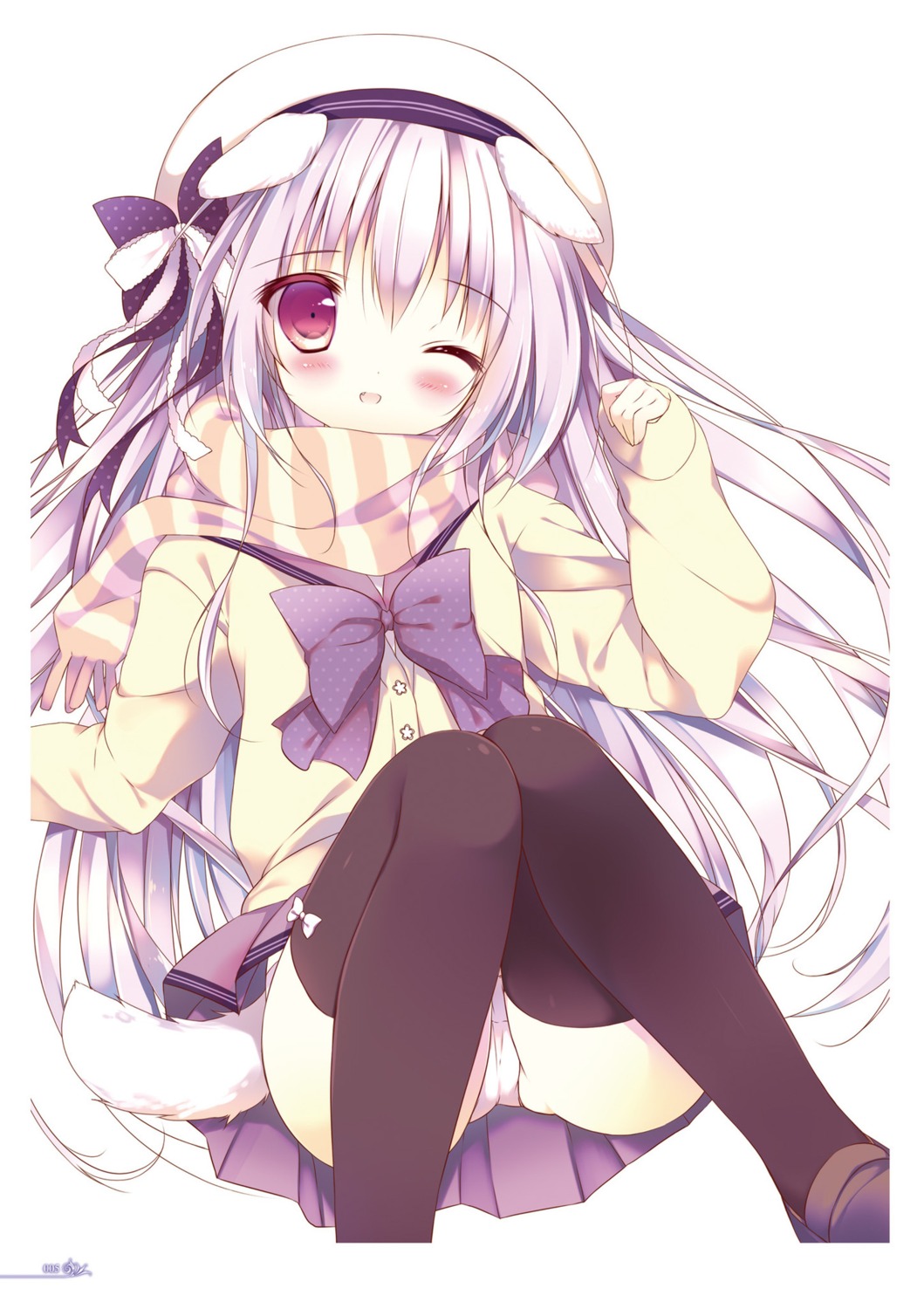 animal_ears cameltoe digital_version pantsu seifuku shiratama shiroi_inu tail thighhighs