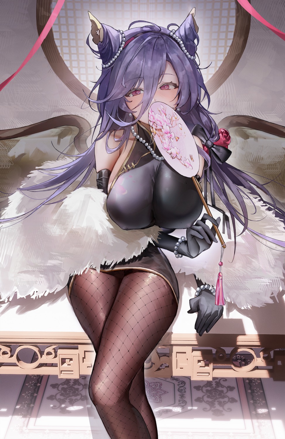 asian_clothes azur_lane chi_an_(azur_lane) erect_nipples fishnets kuren_kren pantyhose