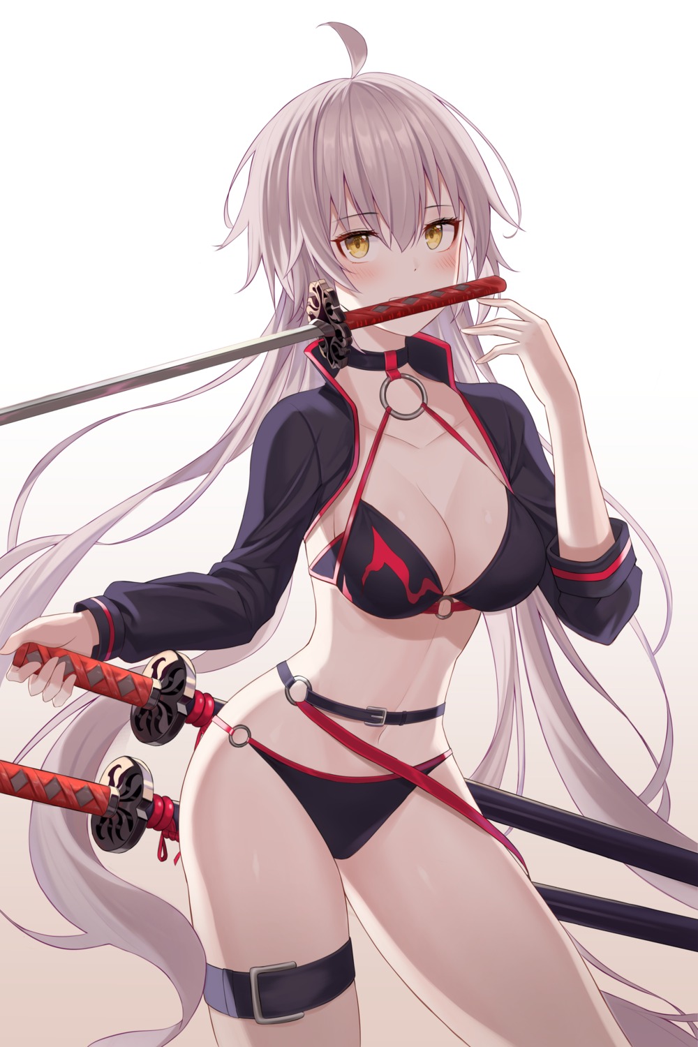 bikini cleavage fate/grand_order garter jeanne_d'arc jeanne_d'arc_(alter)_(fate) niji_(rudduf232) swimsuits sword