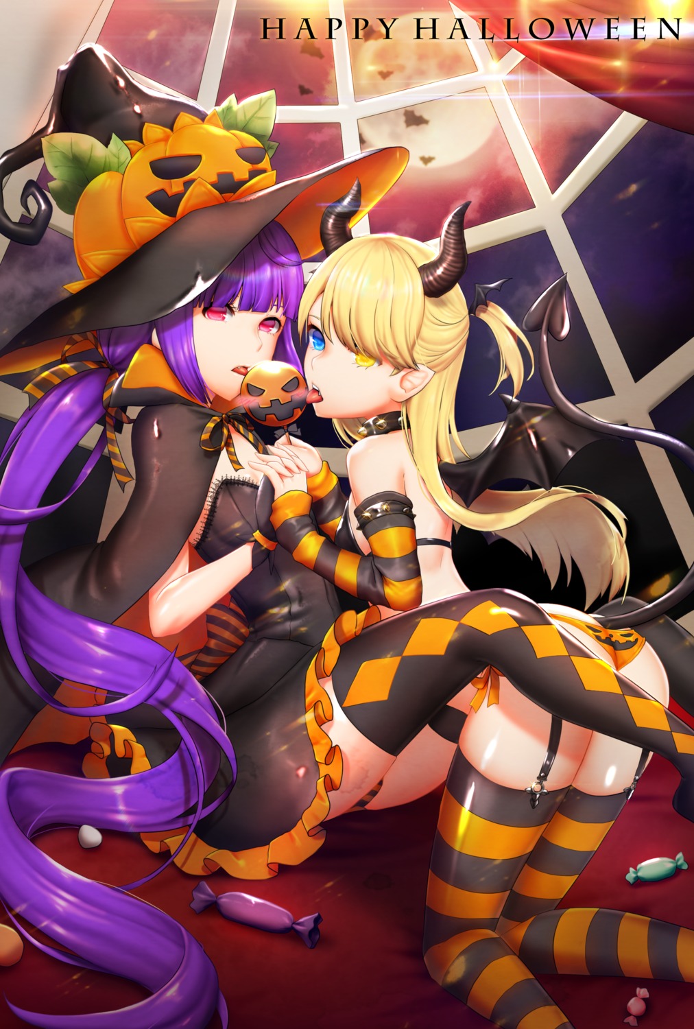 ass bikini dress halloween heterochromia horns pantsu pointy_ears shimapan swimsuits tail thighhighs wings witch y.i._(lave2217)