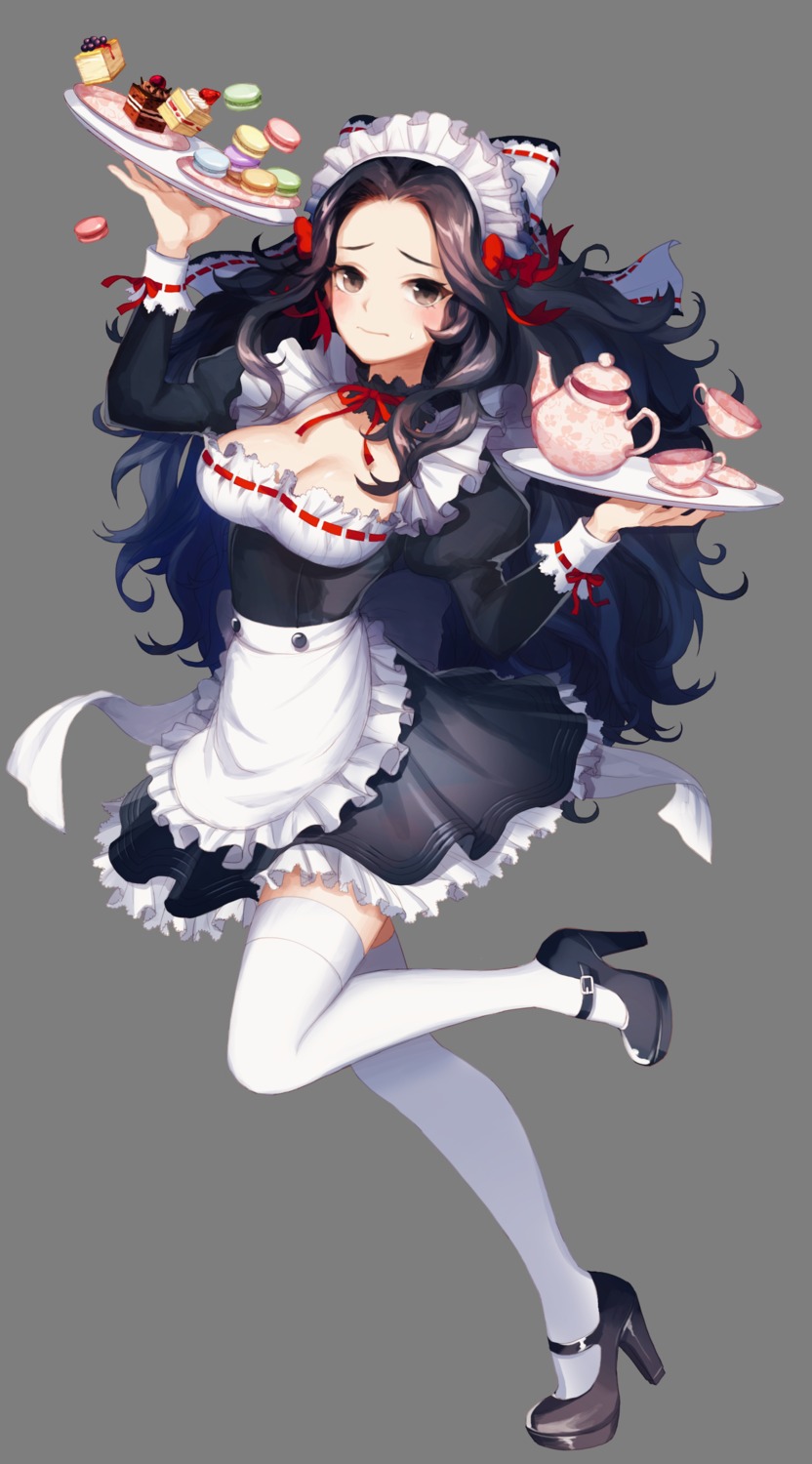 cleavage heels maid thighhighs transparent_png waitress yuri_(anachronic)