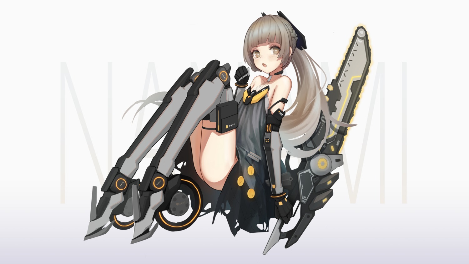 +)_(liu997139467) chainsaw garter mecha_musume nanami_(punishing:_gray_raven) nanami_pulse punishing:_gray_raven skirt_lift