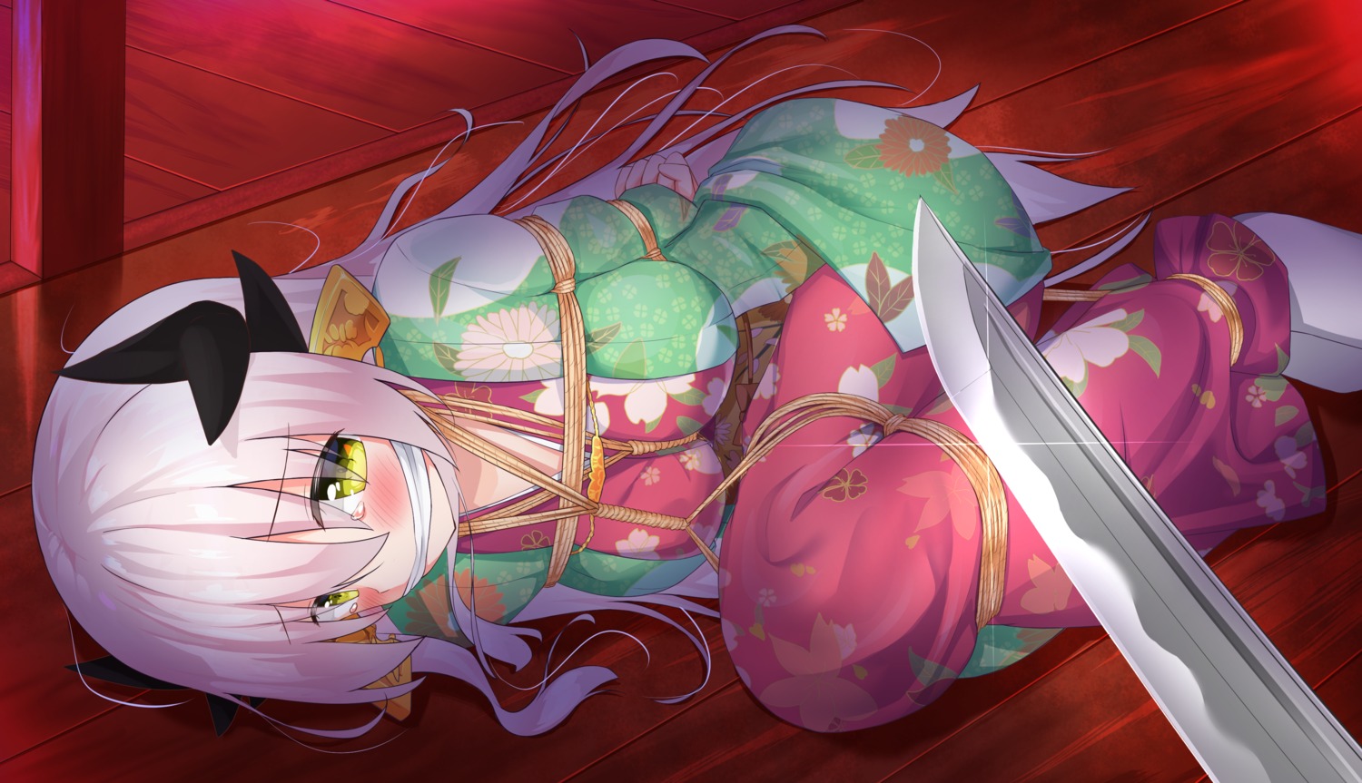 bondage fate/grand_order fiftieth020408 horns japanese_clothes kiyohime_(fate/grand_order) sword
