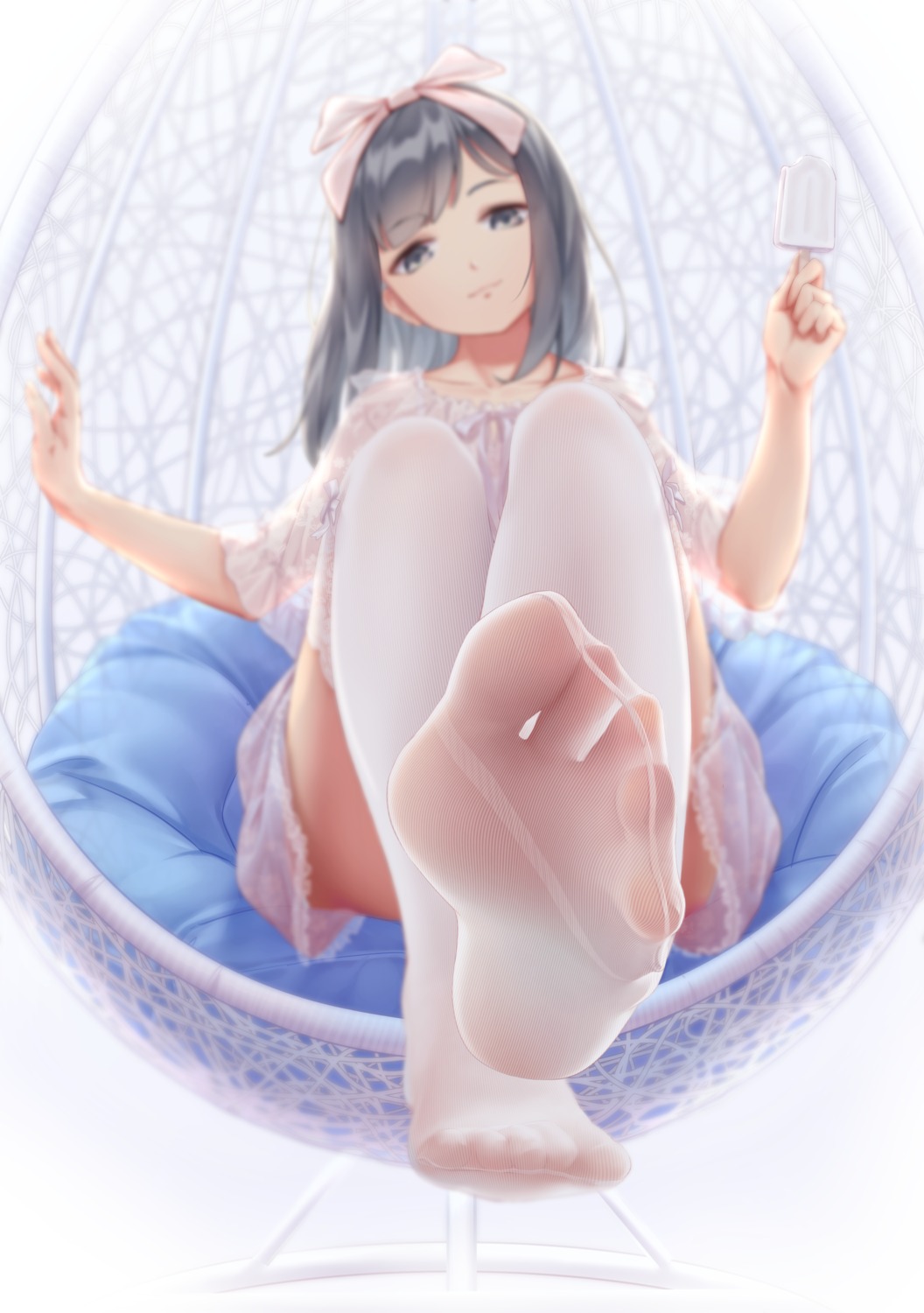 bigxixi feet lingerie see_through skirt_lift thighhighs