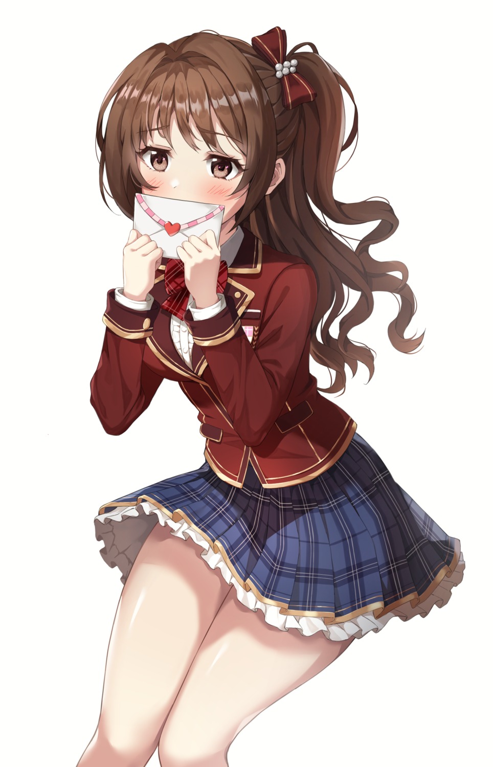 amanoyui seifuku shimamura_uzuki skirt_lift the_idolm@ster the_idolm@ster_cinderella_girls