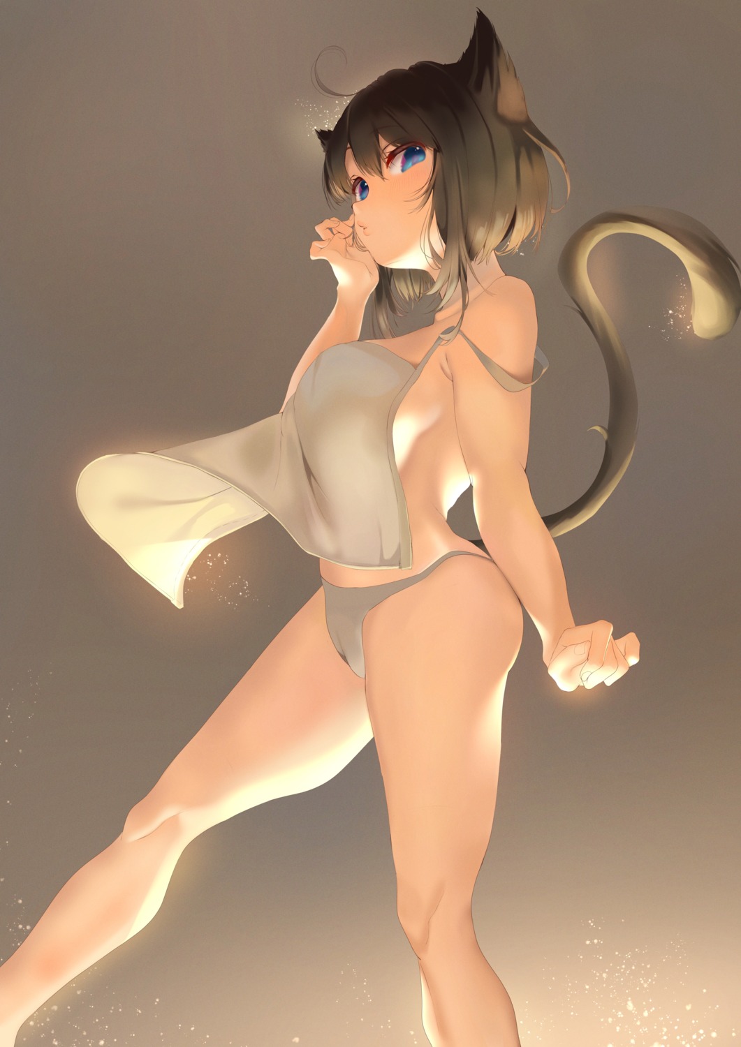 animal_ears inushima naked_apron nekomimi no_bra pantsu tail