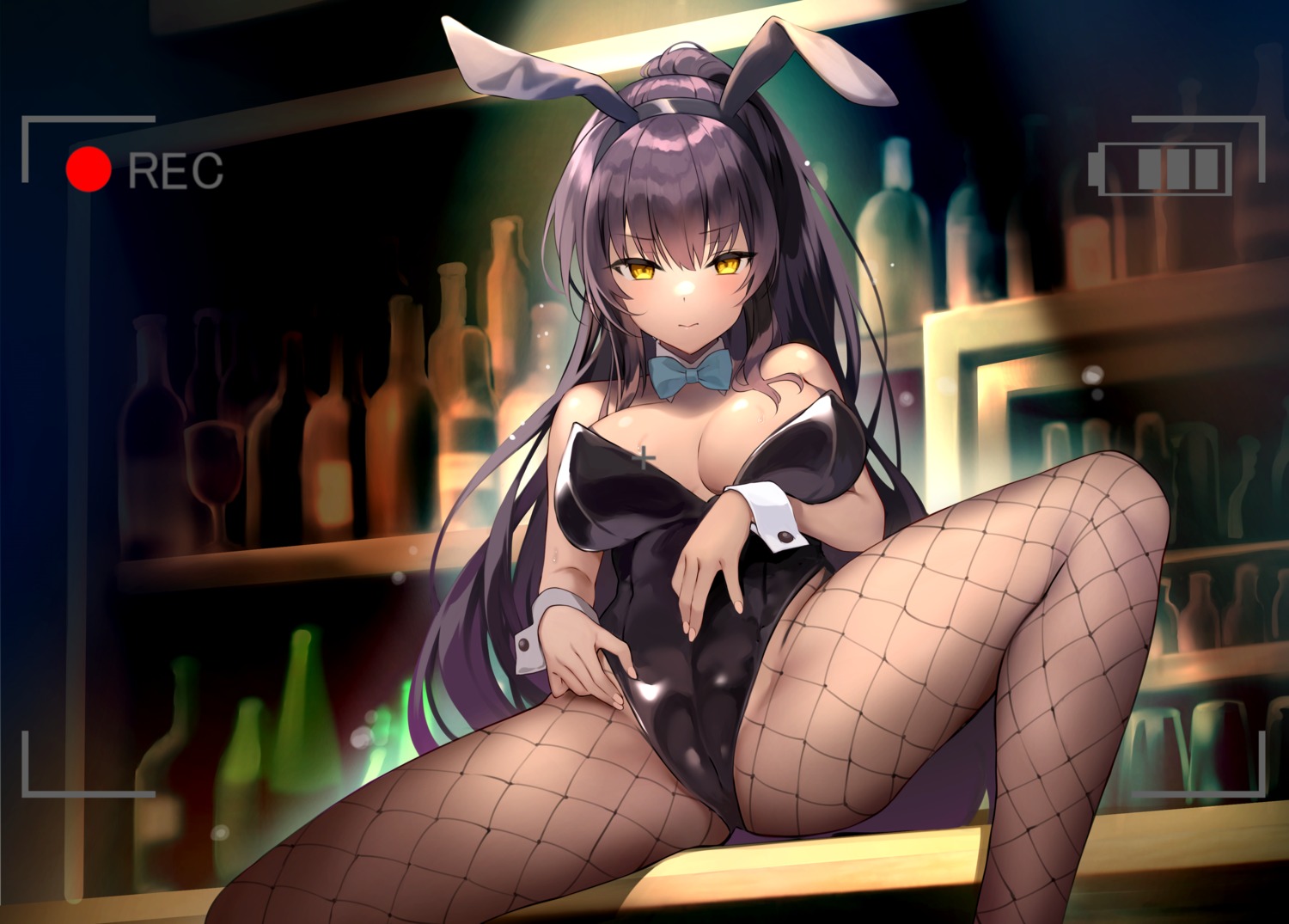 animal_ears blue_archive bunny_ears bunny_girl cameltoe fishnets halo kakudate_karin no_bra pantyhose rei