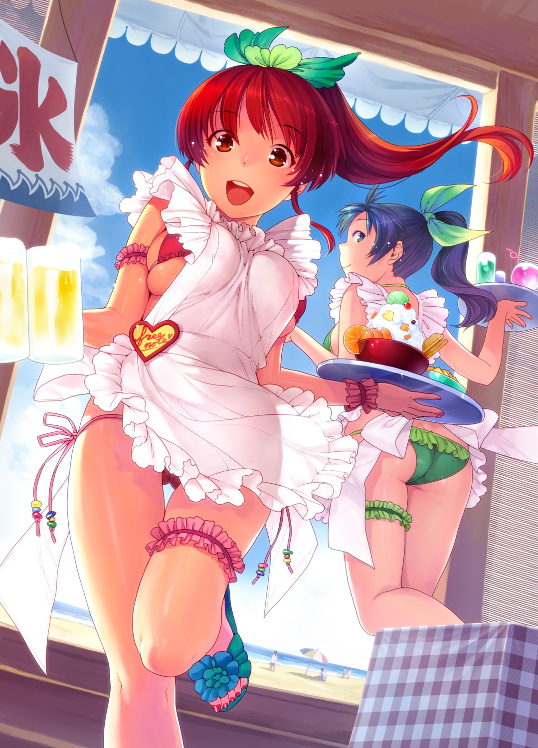 bikini garter naked_apron nekomata_naomi swimsuits waitress