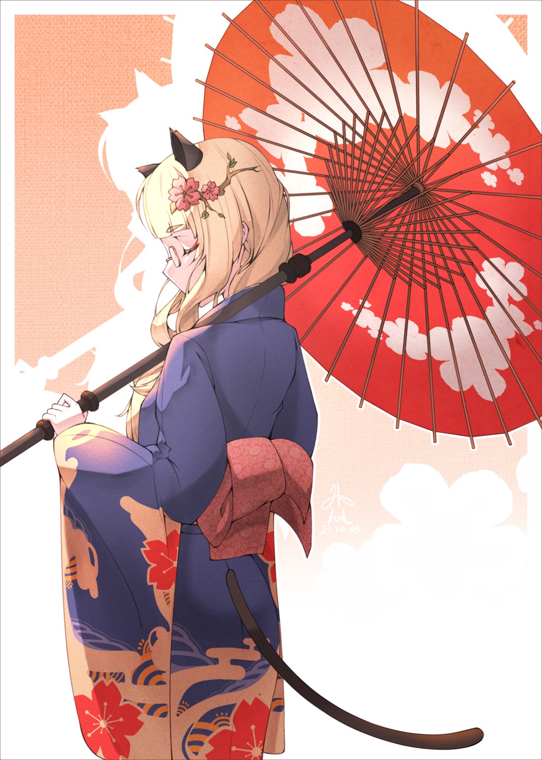 animal_ears megane nakwang nekomimi perrine-h_clostermann strike_witches strike_witches:_operation_victory_arrow strike_witches_2 strike_witches_gekijouban tail umbrella yukata