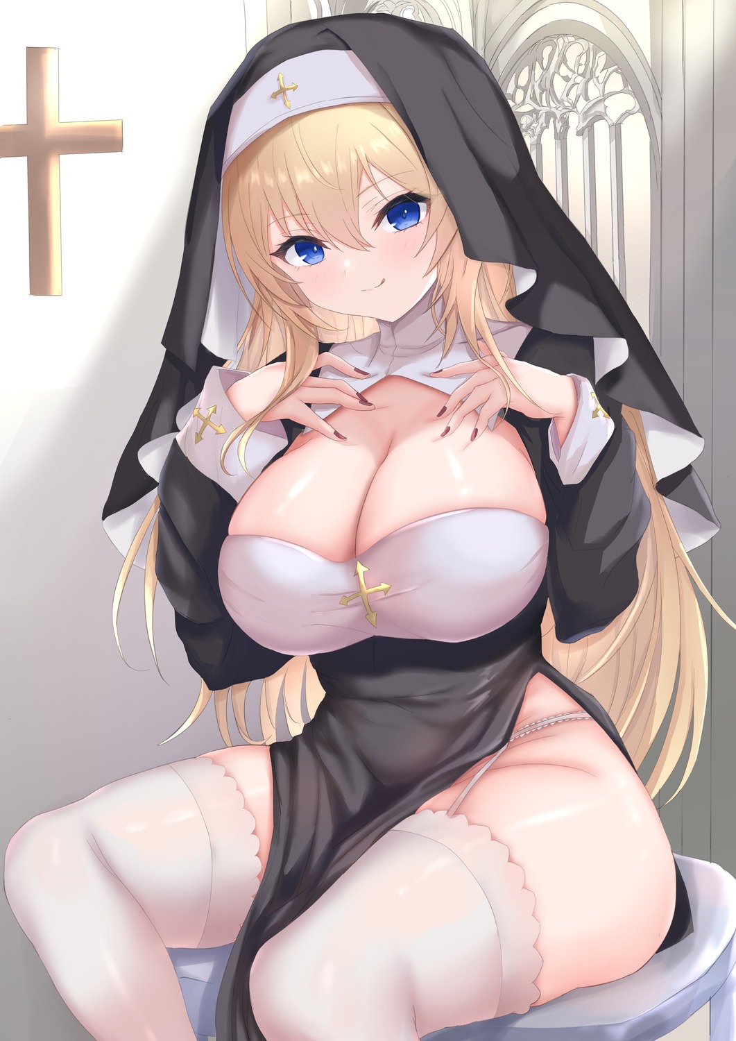 ana_(vvvvor) no_bra nun stockings thighhighs