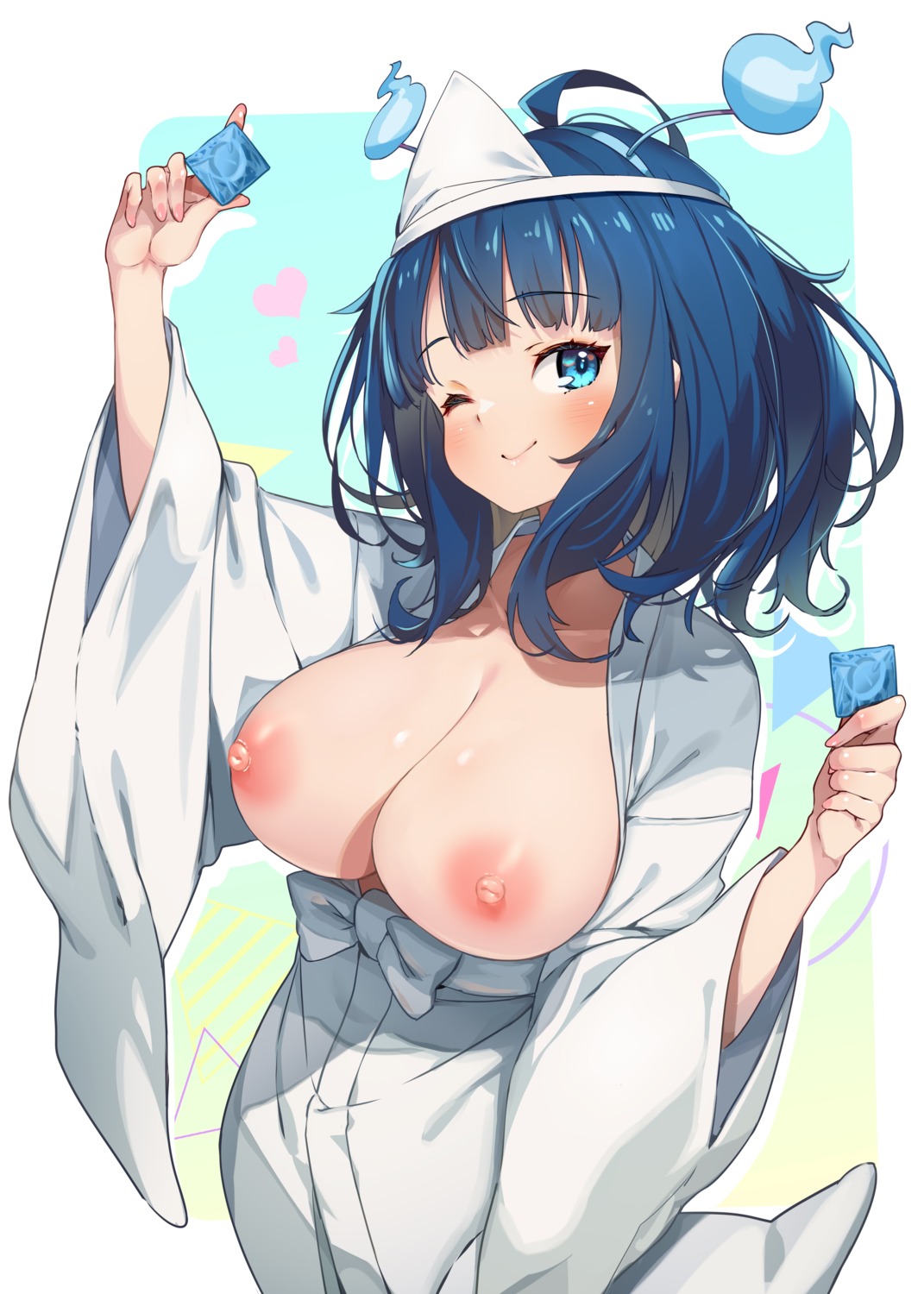 breasts hong_(white_spider) japanese_clothes make_heroine_ga_oosugiru! nipples no_bra open_shirt yanami_anna