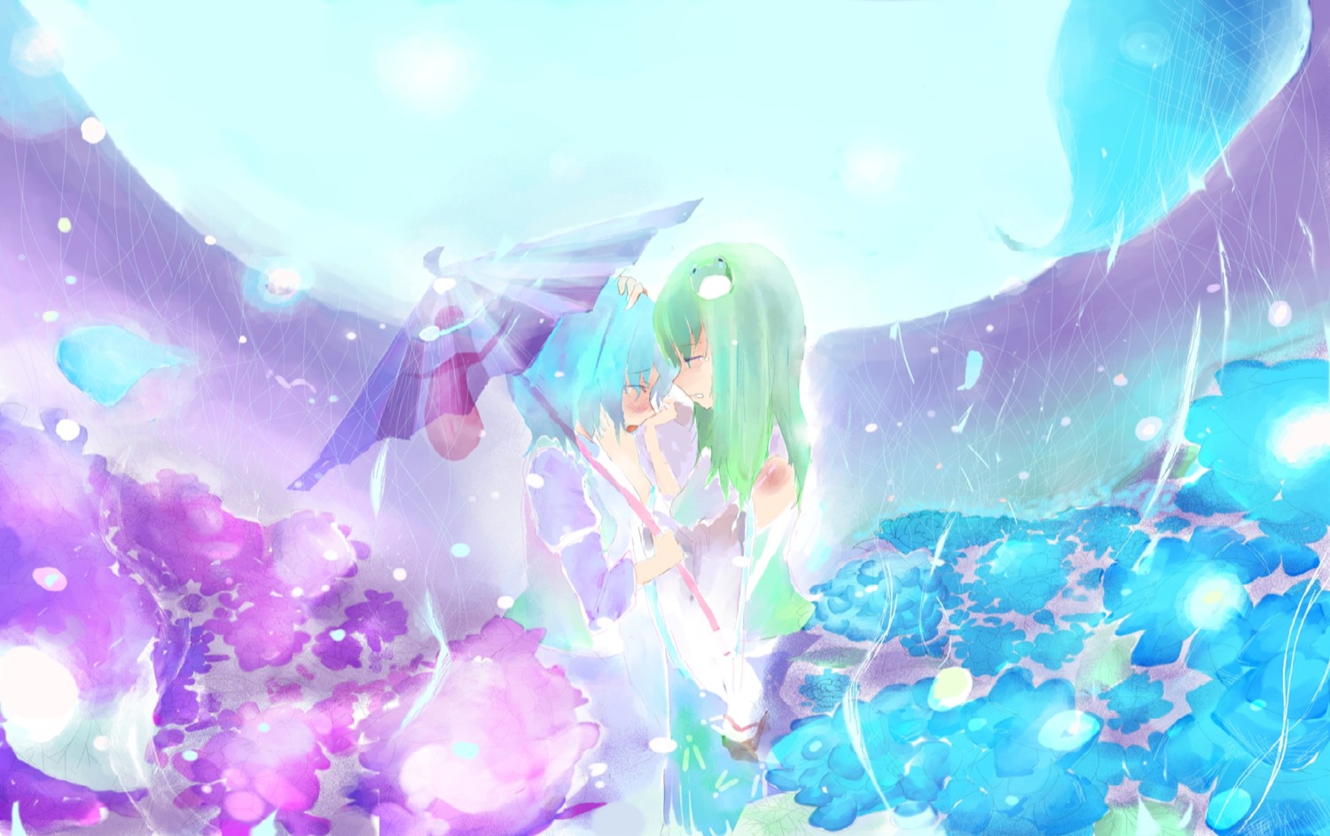 kochiya_sanae landscape tatara_kogasa touhou umbrella yrchacha