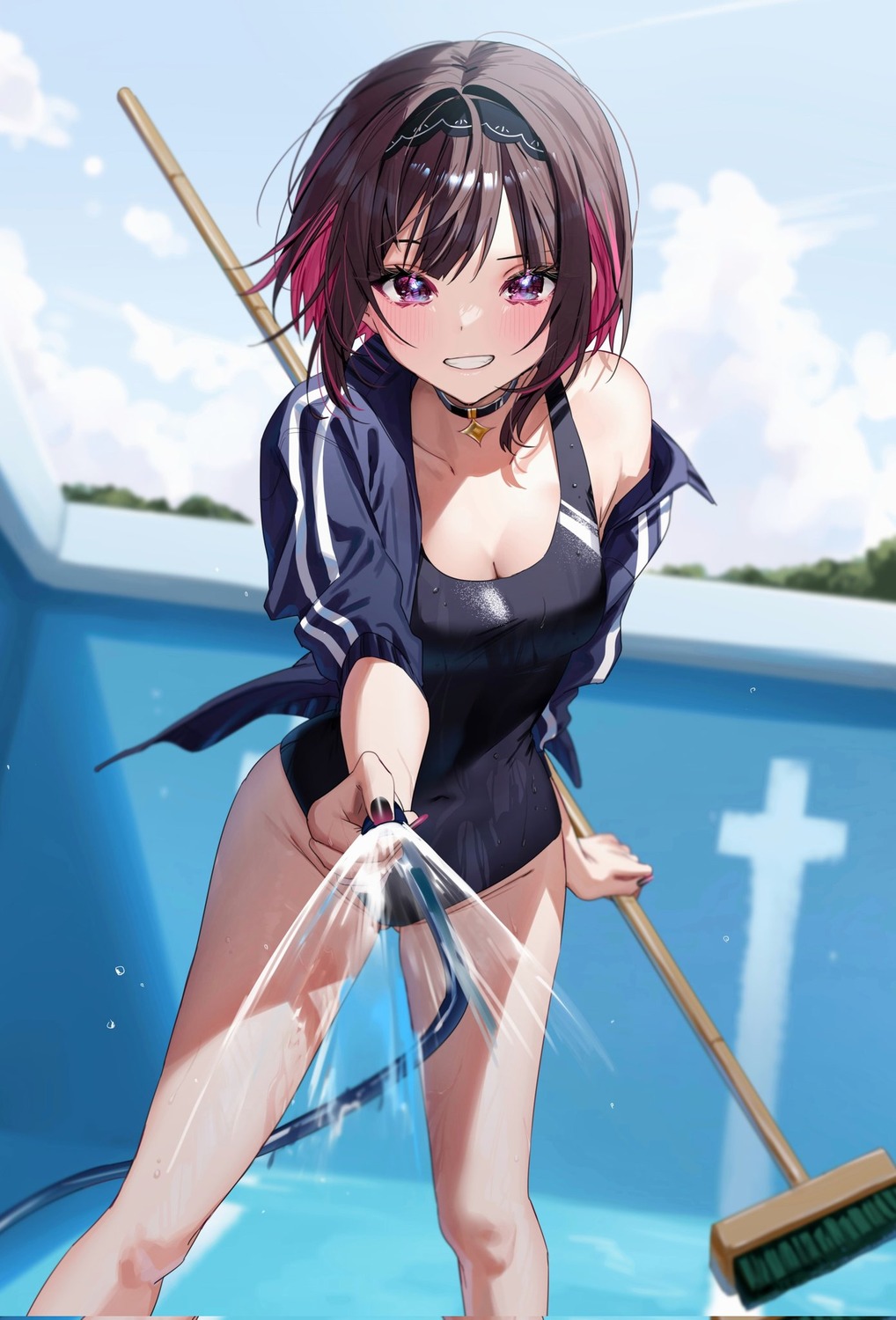 chigusa_minori cleavage gym_uniform shino_to_ren shirayuki_ren swimsuits wet