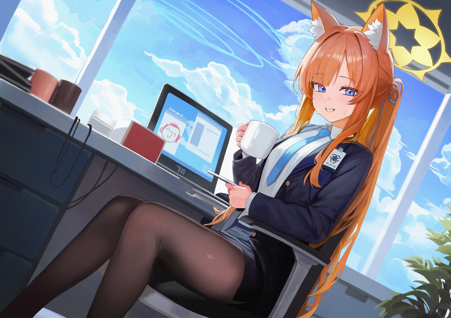 animal_ears blue_archive business_suit halo iochi_mari nekomimi pantyhose setakman