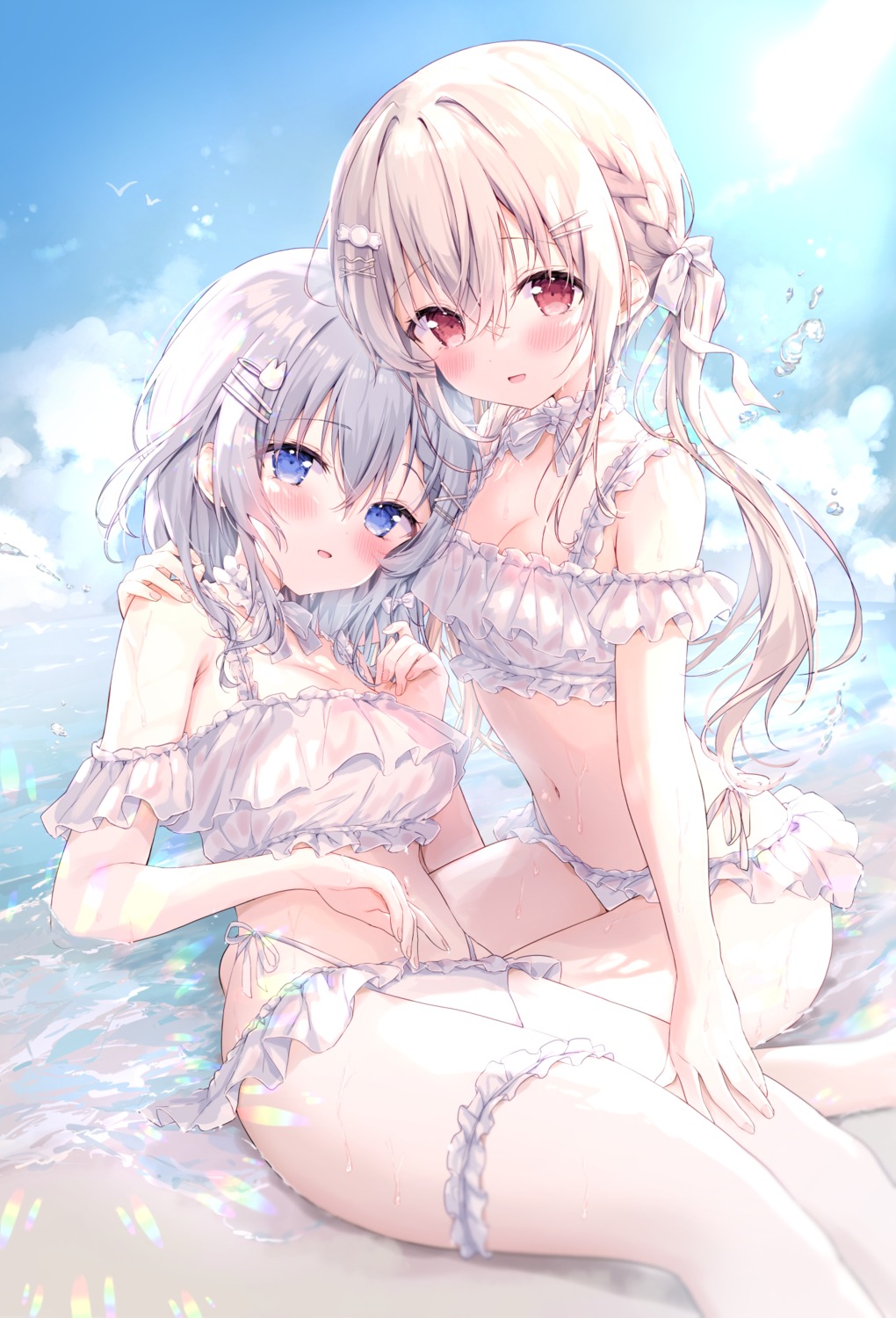 amedama_con bikini garter mio_(amedama_con) shirousa_mei swimsuits wet