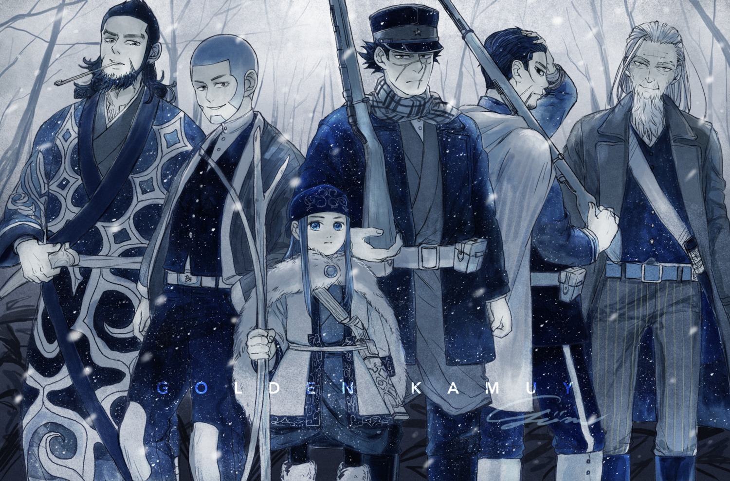 asirpa dress golden_kamuy gun hijikata_toshizou_(golden_kamuy) kimono kiroranke ogata_hyakunosuke pantyhose shiraishi_yoshitake sugimoto_saichi yüm