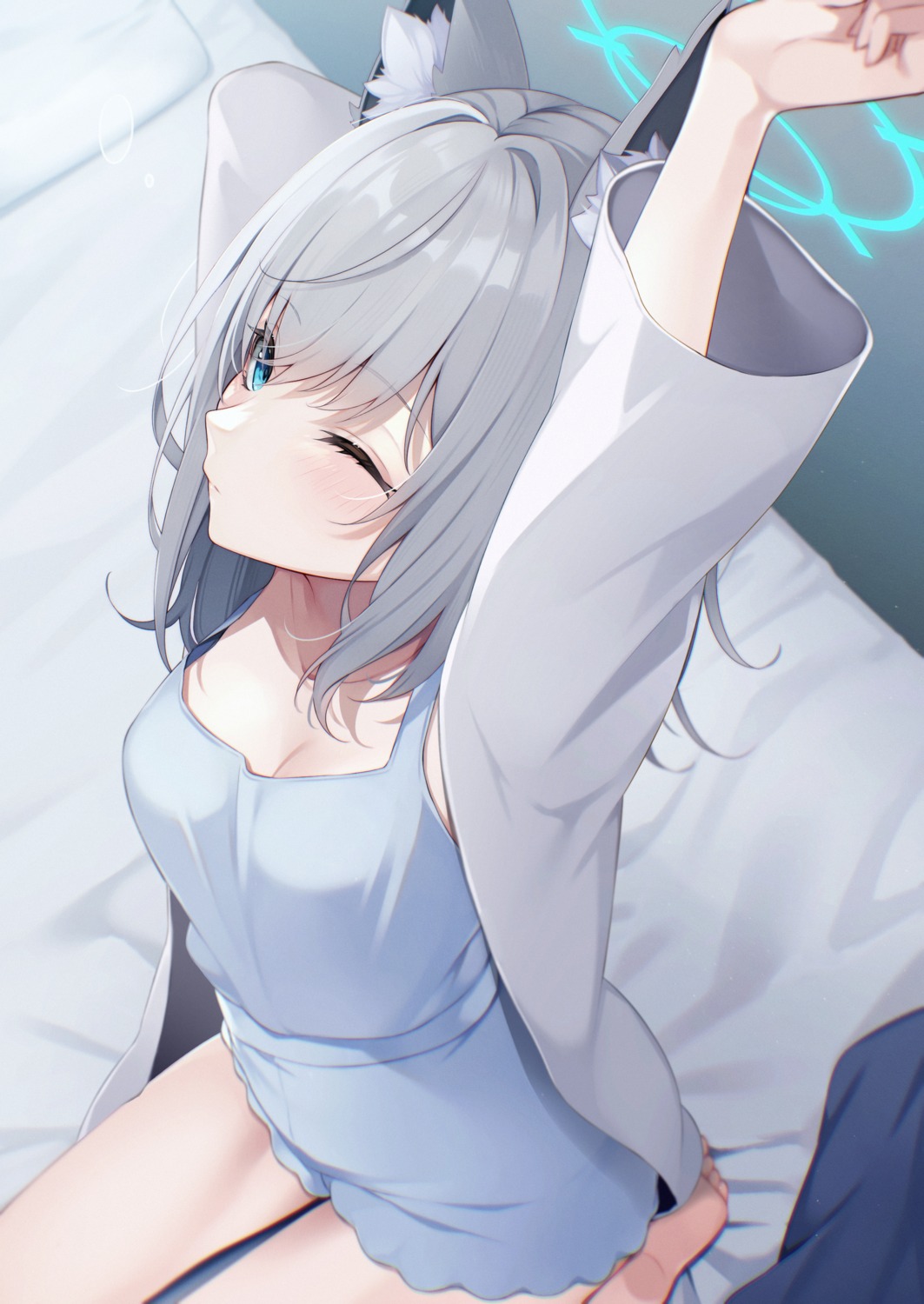 animal_ears blue_archive halo nekomimi pajama sasakichi sunaookami_shiroko