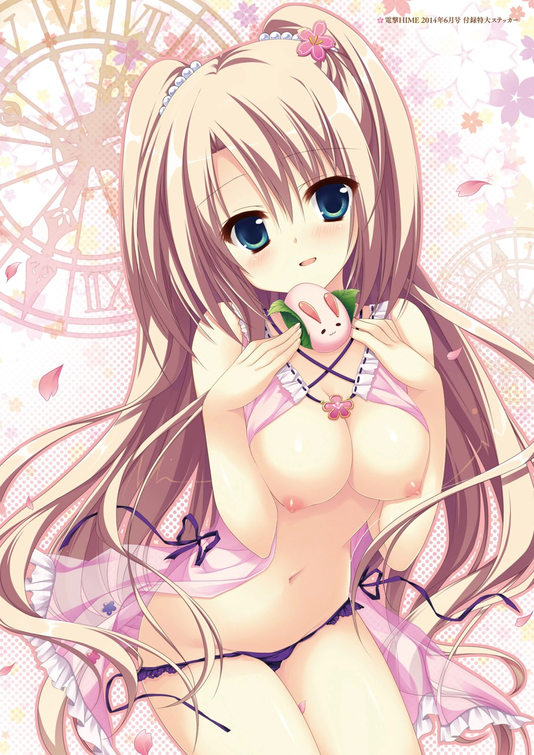 asakura_hayate breast_hold breasts lingerie majo_koi_nikki nipples no_bra pantsu panty_pull qoobrand see_through string_panties tokeizaka_kanon