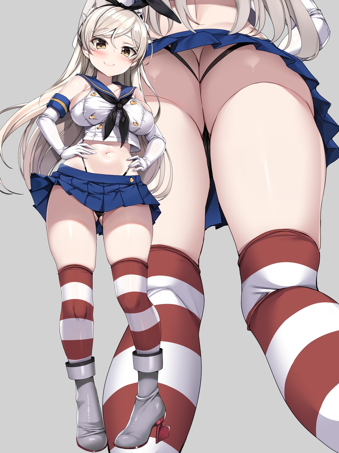 ass conte_di_cavour_(kancolle) cosplay heels kantai_collection shimakaze_(kancolle) skirt_lift thighhighs thong torisan