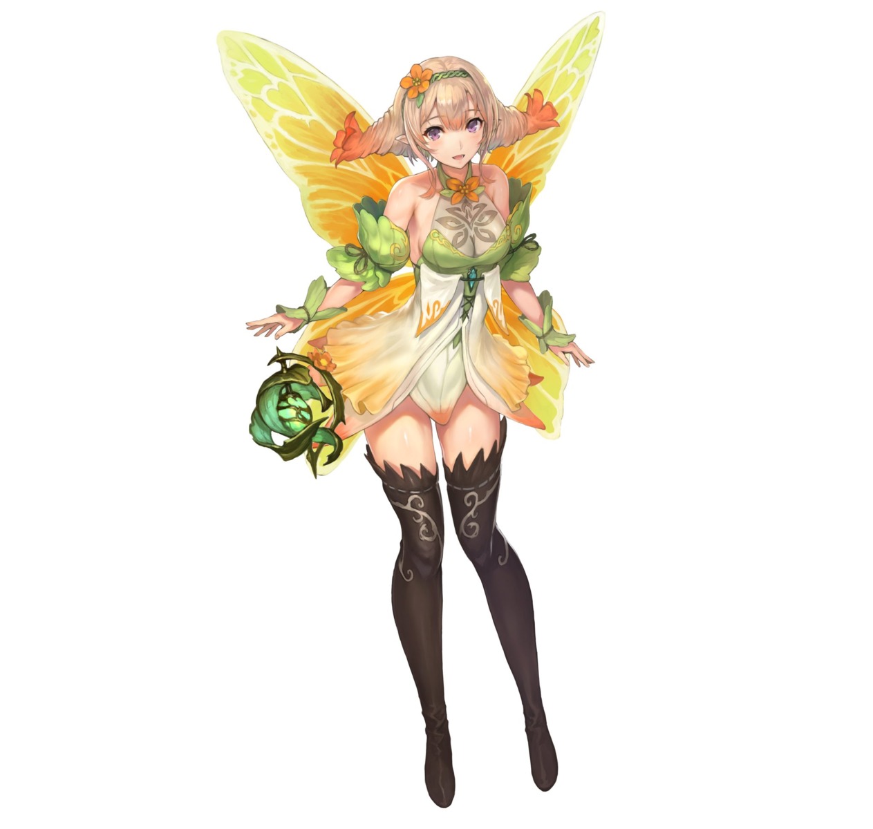 dress fairy fire_emblem fire_emblem_heroes nintendo peony_(fire_emblem) pointy_ears thighhighs wings yoshiku