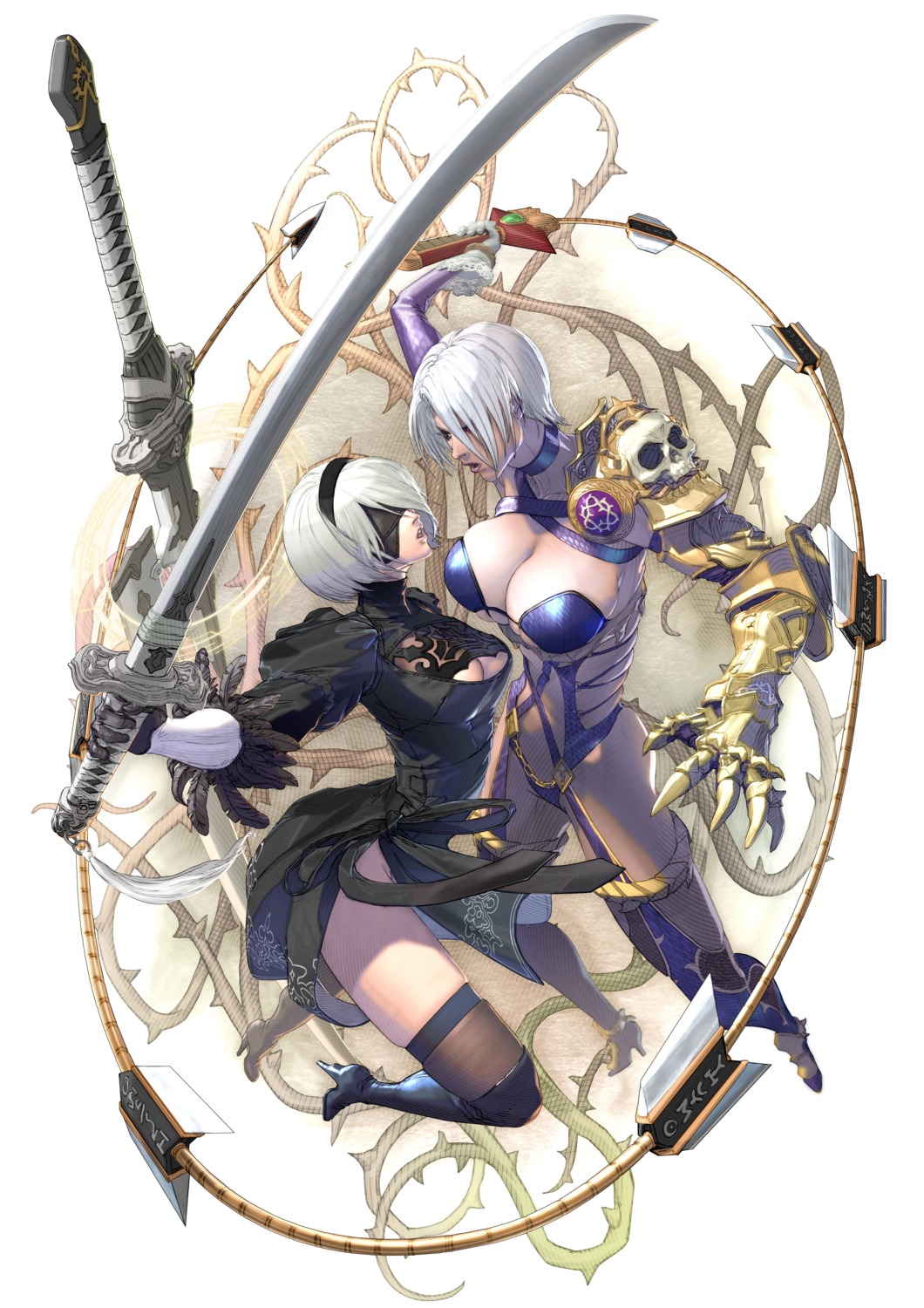 armor bikini_armor cleavage crossover dress heels ivy_valentine kawano_takuji nier nier_automata soul_calibur soul_calibur_vi sword thighhighs weapon yorha_no.2_type_b