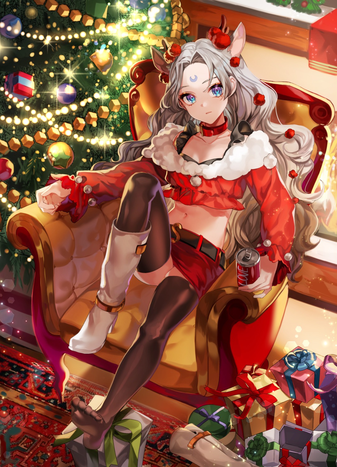 animal_ears christmas cleavage heels horns s2riridoll skirt_lift thighhighs