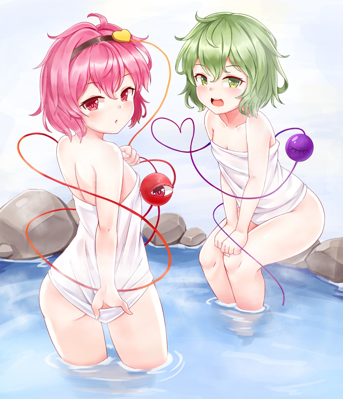 ass bushi_(1622035441) komeiji_koishi komeiji_satori loli touhou towel wet