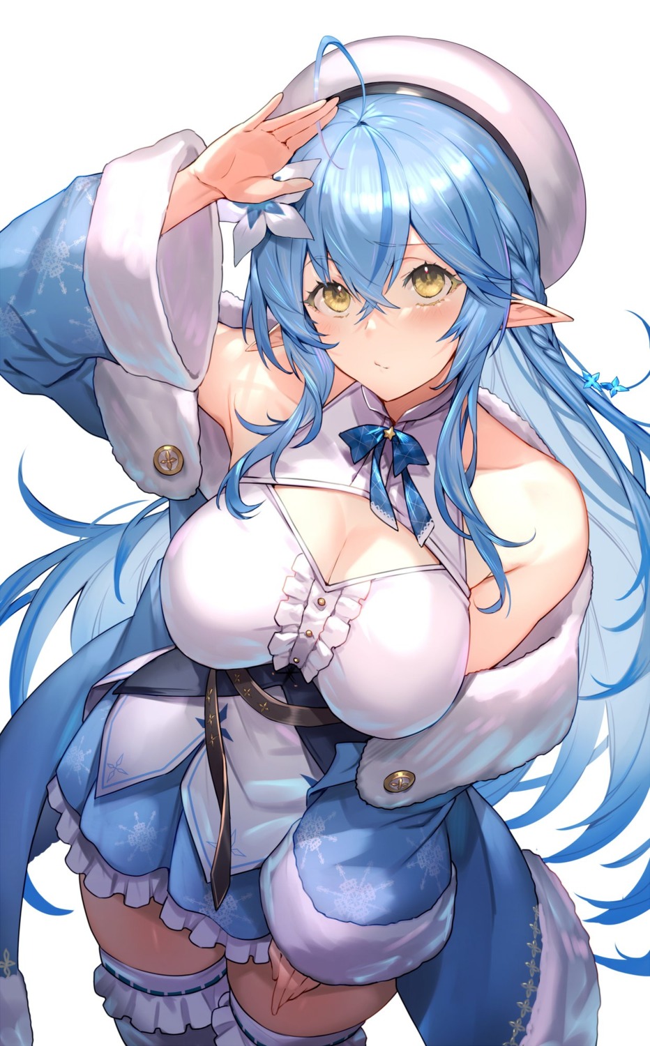 cleavage elf hololive kakage pointy_ears thighhighs yukihana_lamy