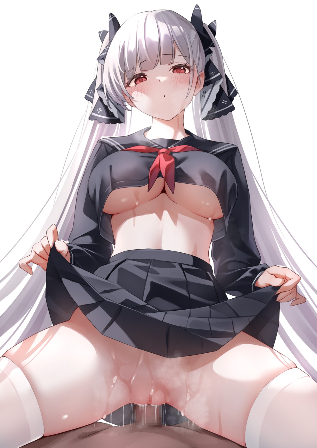 azur_lane censored classic_(zildjian33) cum formidable_(azur_lane) no_bra nopan penis pussy see_through seifuku sex skirt_lift thighhighs wet