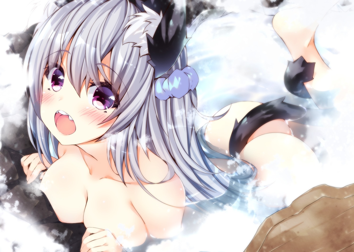 animal_ears ass bathing naked nekomimi ojitea onsen tail wet