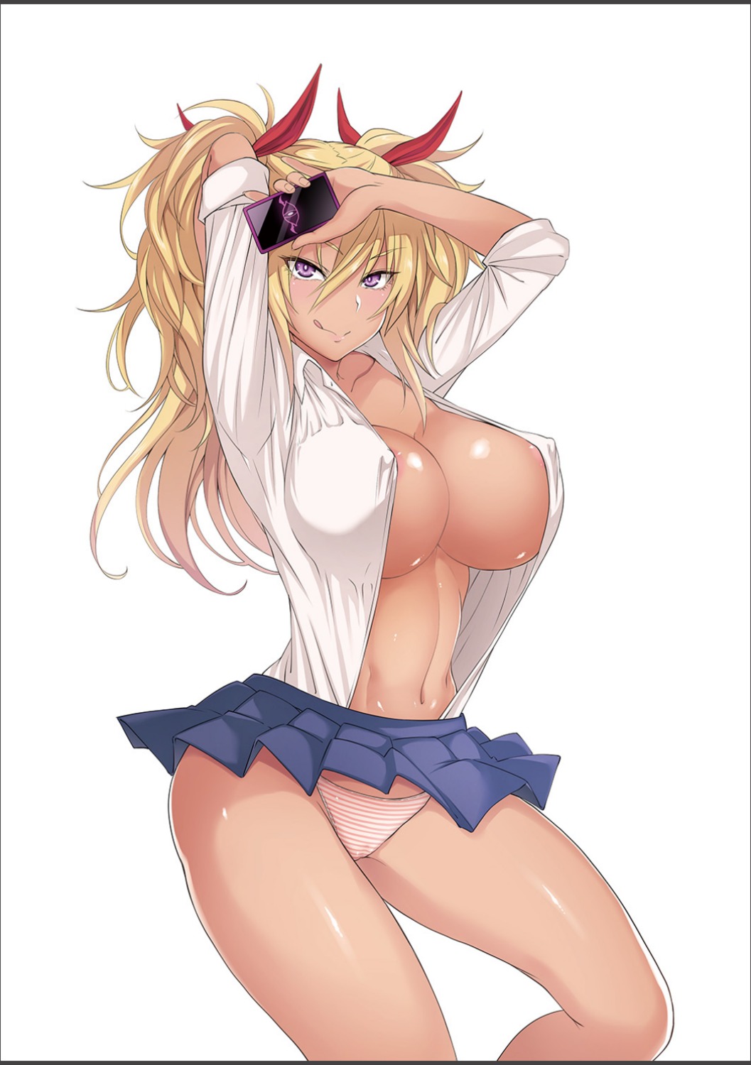 areola cameltoe erect_nipples mizoguchi_gelatin no_bra open_shirt pantsu seifuku shimapan skirt_lift