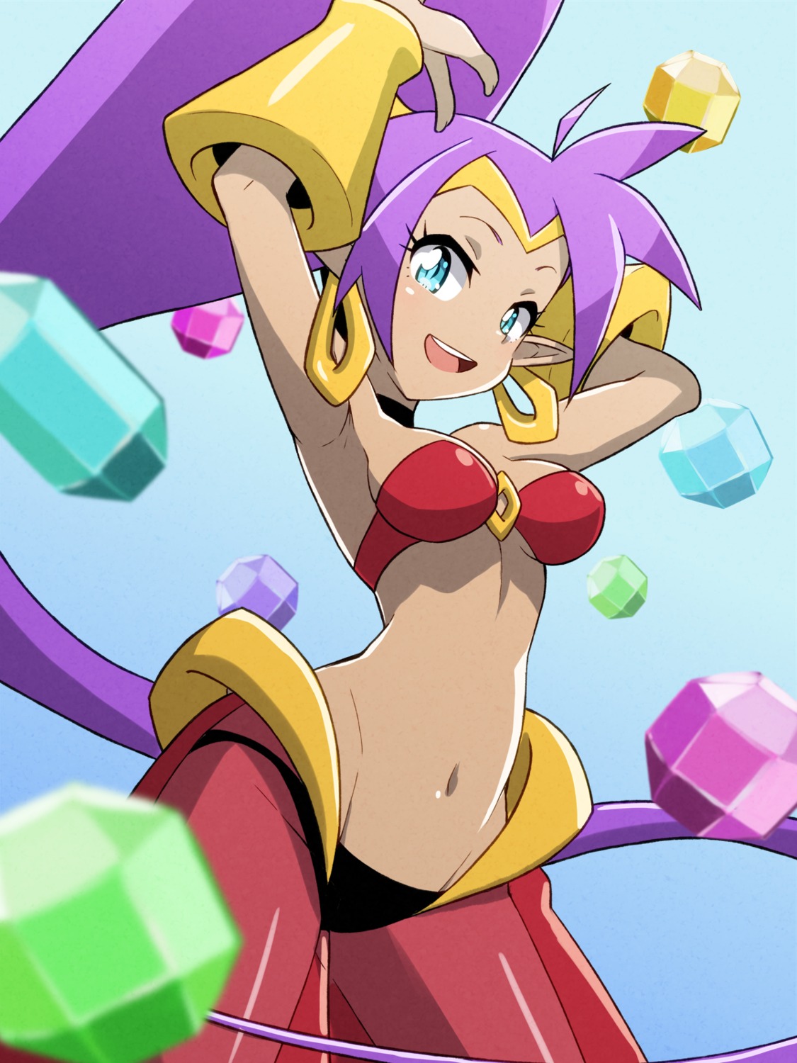 no_bra pointy_ears qome see_through shantae shantae_(character)