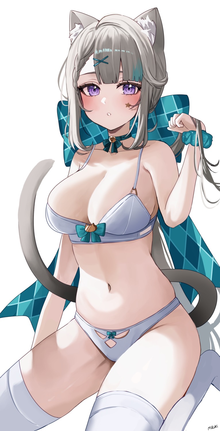 animal_ears bra genshin_impact lynette_(genshin_impact) miruku_pan nekomimi pantsu tail tattoo thighhighs