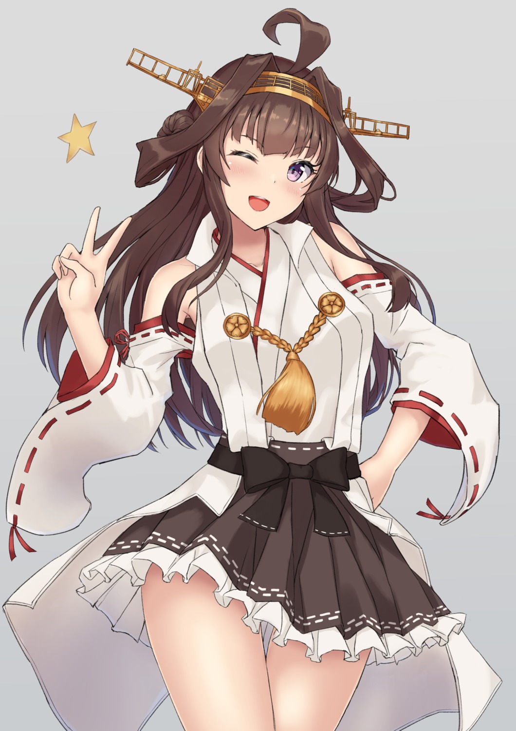 japanese_clothes kantai_collection kongou_(kancolle) monoku skirt_lift