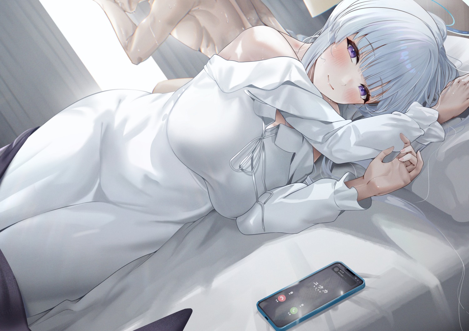 blue_archive halo haowei_wu pajama sheets ushio_noa