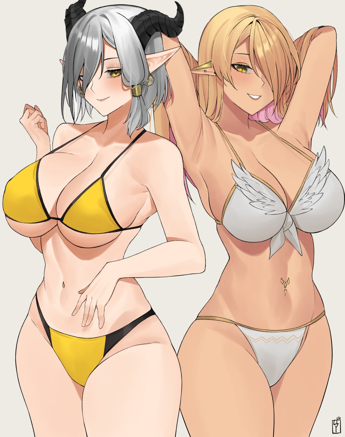 bikini horns lilycious pointy_ears swimsuits