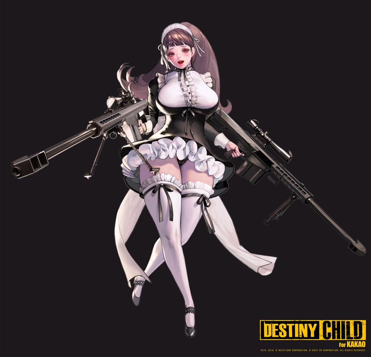 destiny_child gun hildr_(destiny_child) hyulla maid shift_up thighhighs