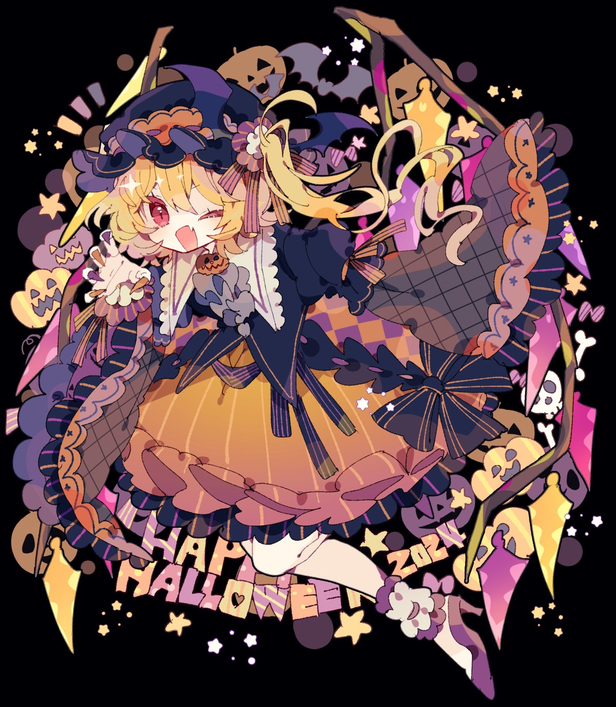 flandre_scarlet halloween heels nikorashika touhou wings