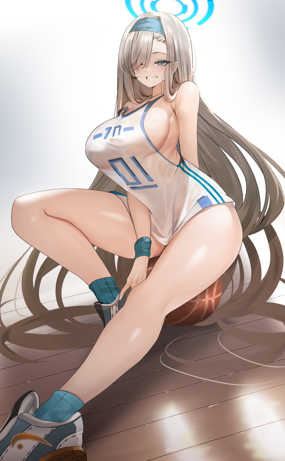 basketball blue_archive halo ichinose_asuna no_bra see_through teddy_(khanshin) uniform